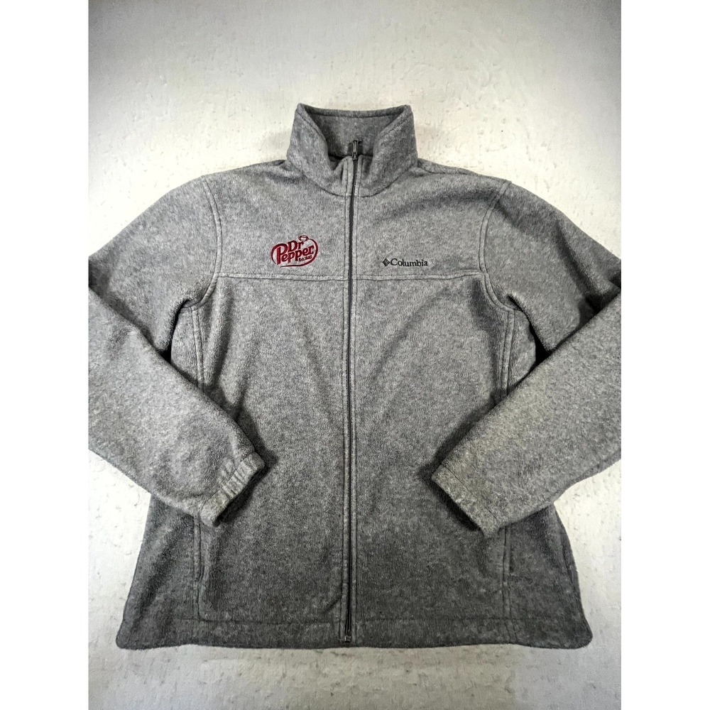 Columbia Fleece Jacket Womens Large Gray Dr Pepper Texas Logo Mock Neck Full Zip